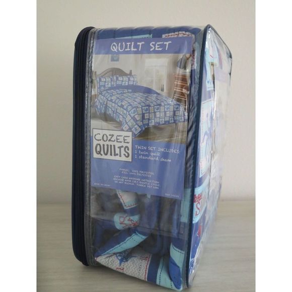 Cozee Quilts Little Sailor TWIN Quilt & Shams Set Beach Ocean Boat Whale $100 - Picture 6 of 8